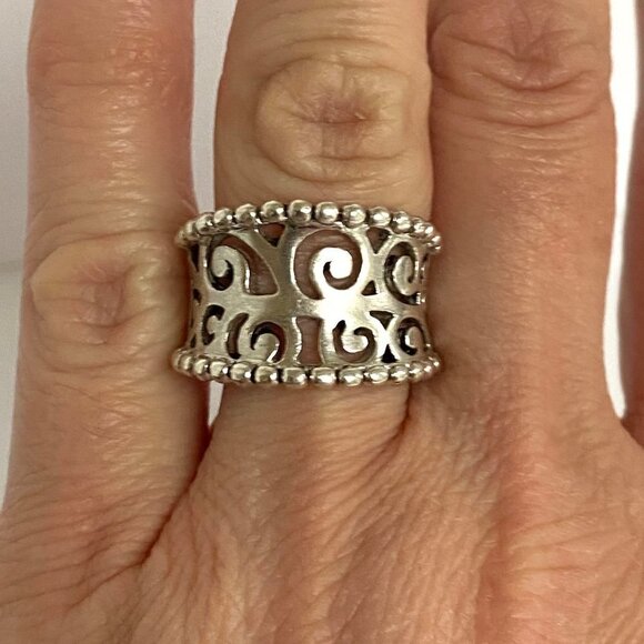 Sterling Silver 925 Curved Pierced Scrollwork 0.5" Wide Band Ring Size 6.5 - Picture 11 of 16